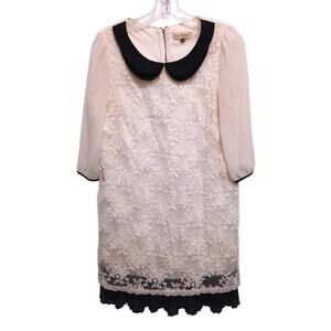 Vintage Lace Dress Girls 4-6 Years Embroidered IVORY Black Peter Pan A Line